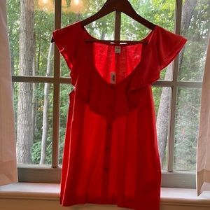 Old Navy coral linen button down ruffle tank, size XS